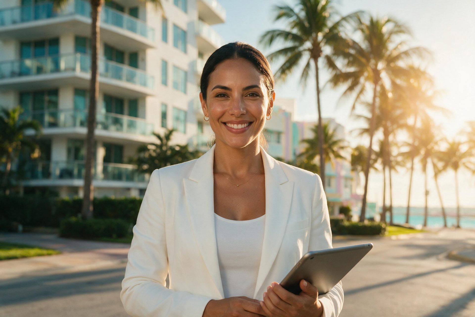 A realtor showing a Miami apartment to a client